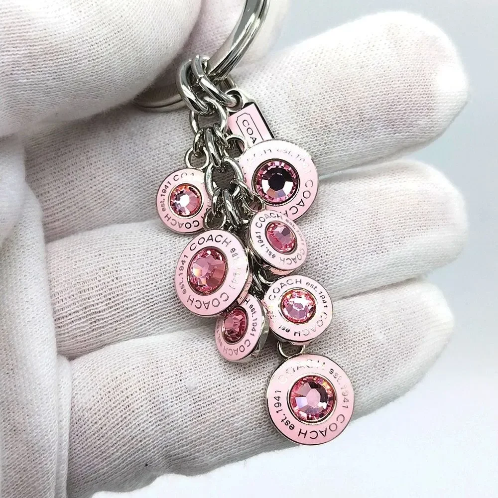 Vintage COACH Signature Multi Jewel Keychain Fob Purse Charm #1734 BCA Awareness - Picture 2 of 7